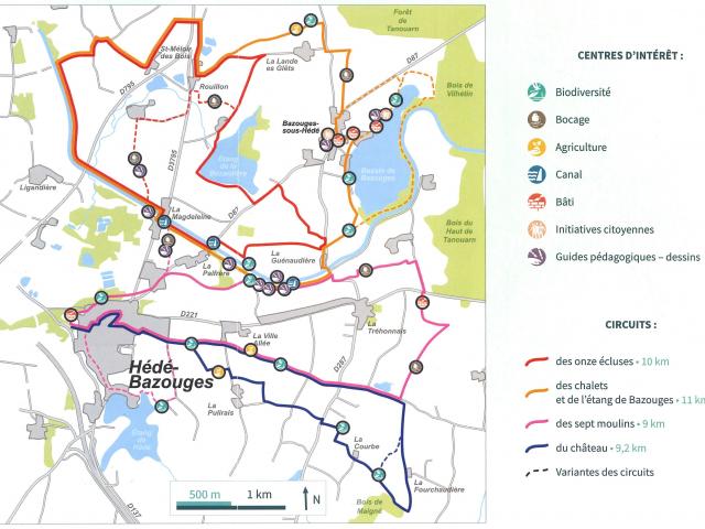 Kaart van Hédé observatiepaden